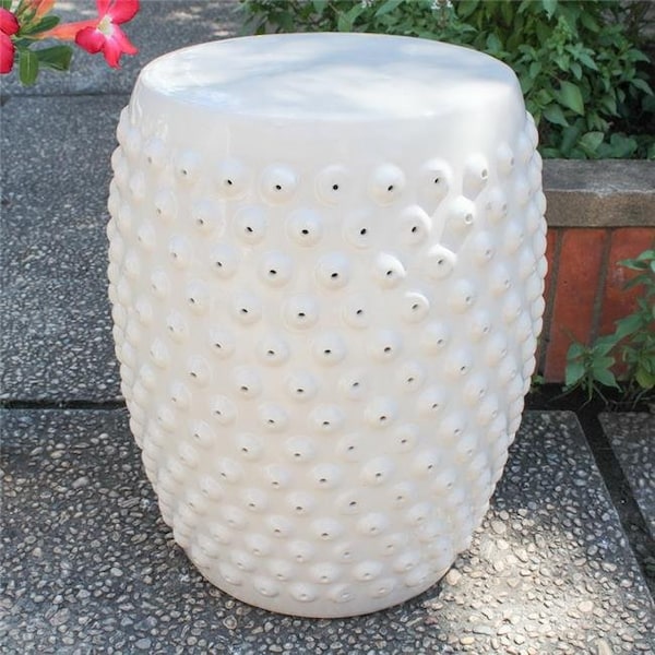 Fixturesfirst Perforated Drum Ceramic Garden Stool; Antique White Glaze FI737637 - main